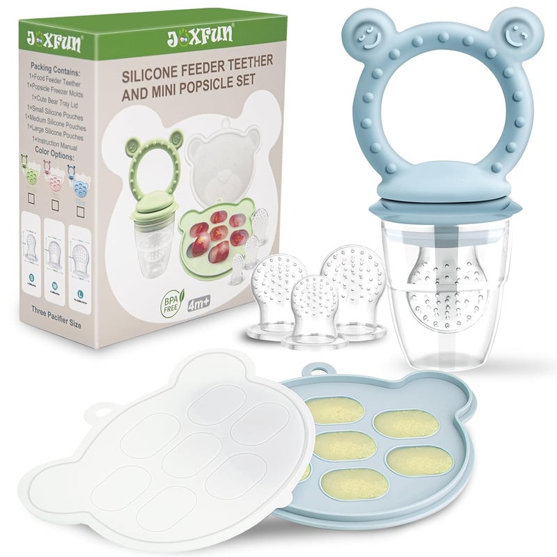 JEXFUN Silicone Baby Fruit Food Feeder Pacifier & Breastmilk Popsicle Freezer Molds for Cooling Relief, BPA Free Silicone Feeder to Safely Introduce New Foods, Double as Teething Toys, 4 Month+ - Image 1